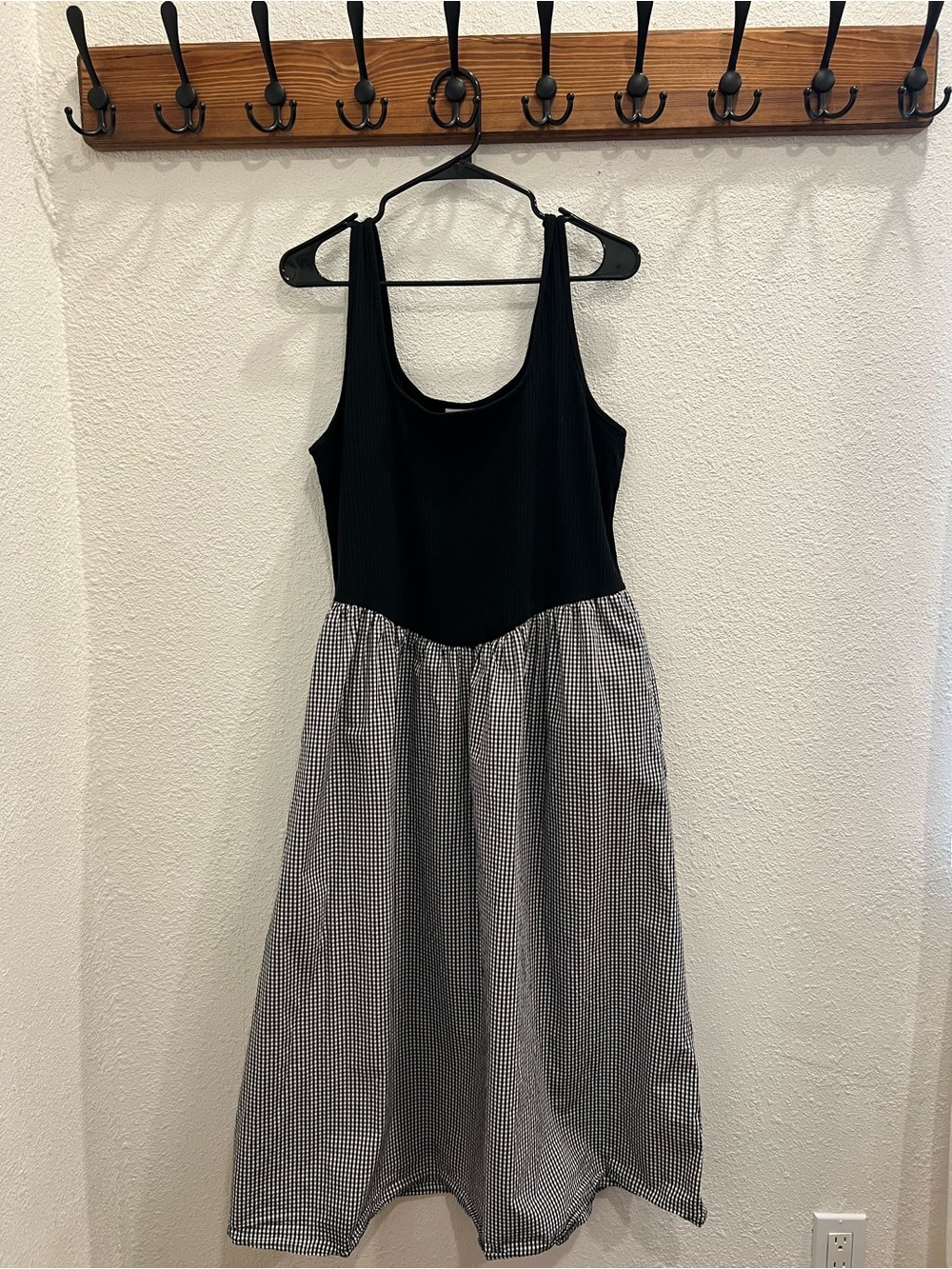 a new day Black Rib Tank with Black & White Gingham Midi Skirt
